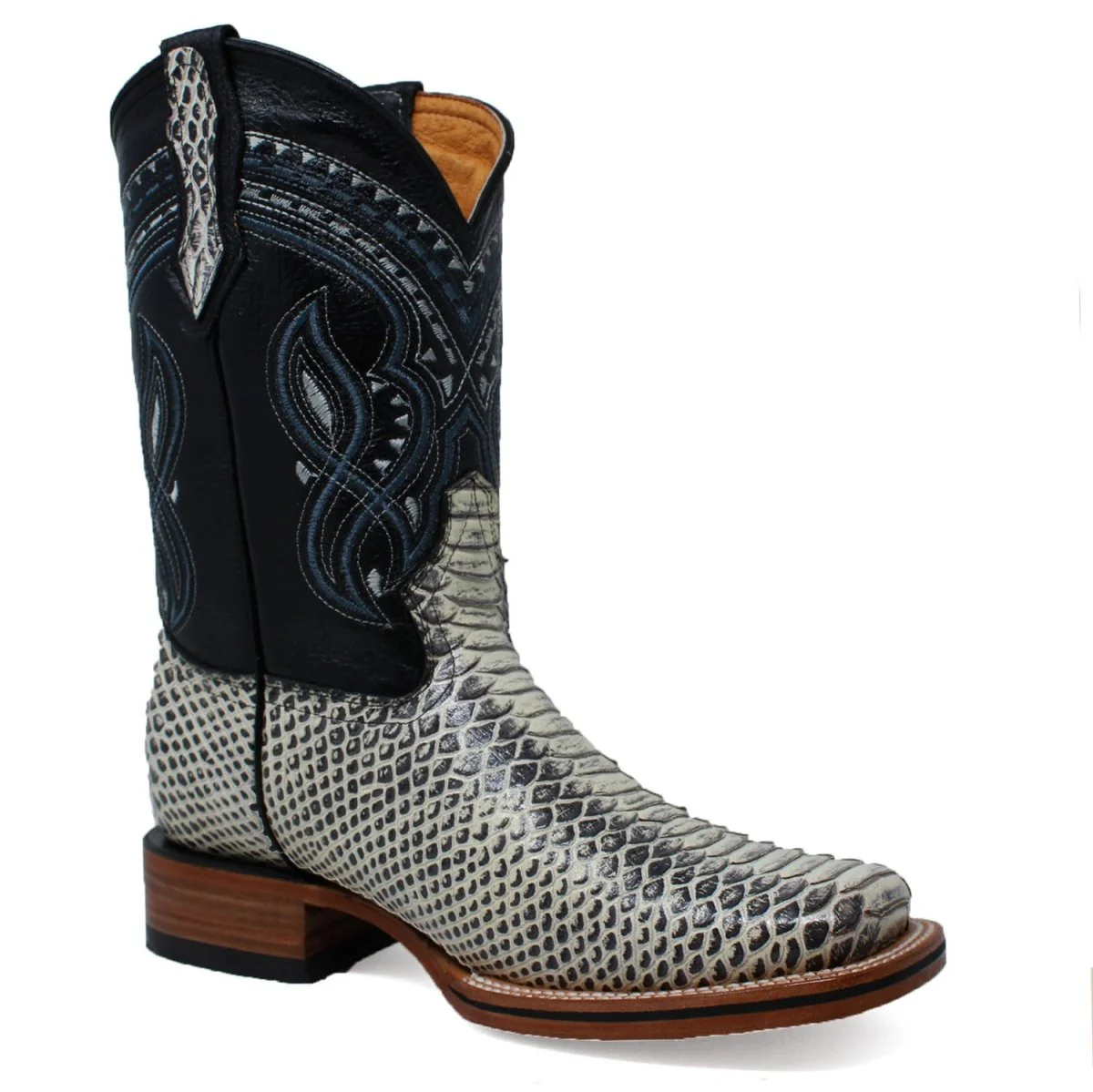 Men's Python Print Leather Square Toe Boots - Natural LAC-695 - Imagen 5