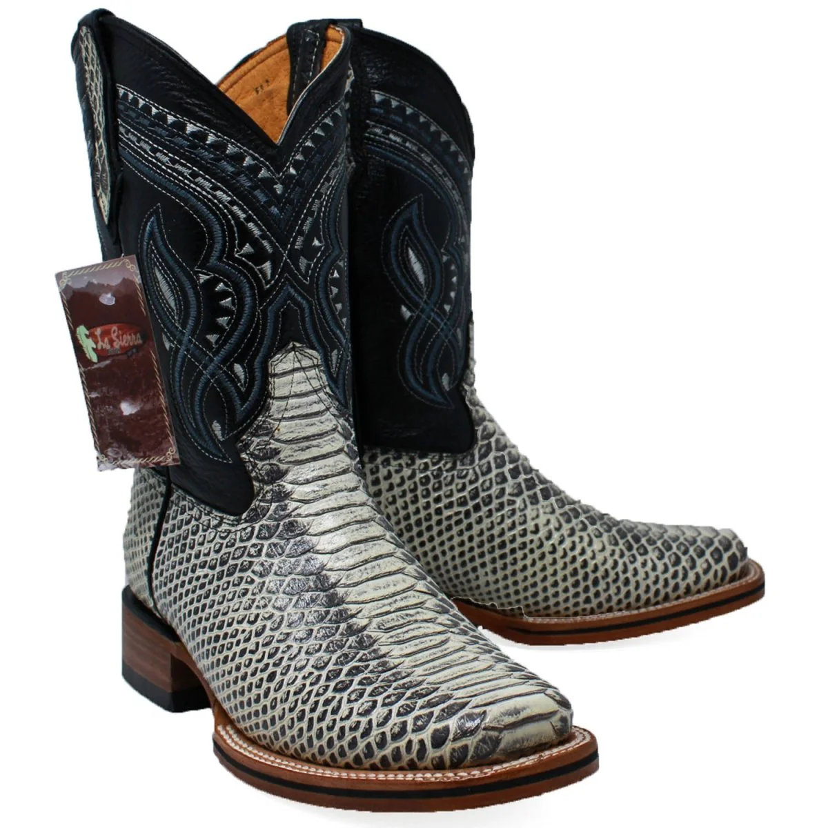 Men's Python Print Leather Square Toe Boots - Natural LAC-695 - Imagen 2