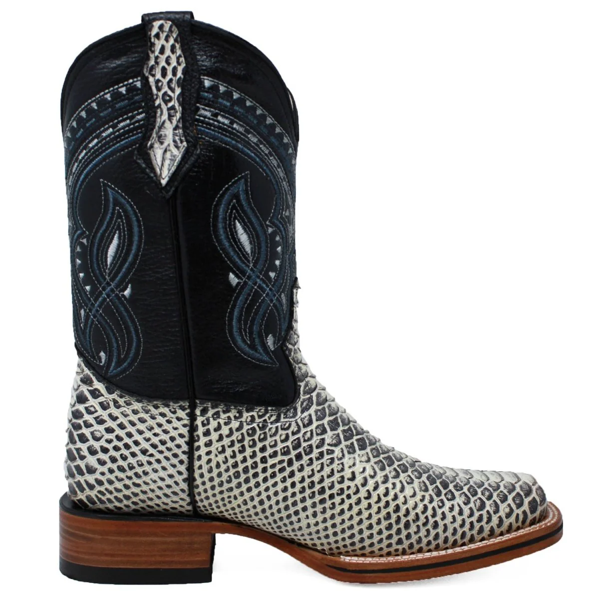 Men's Python Print Leather Square Toe Boots - Natural LAC-695 - Imagen 4