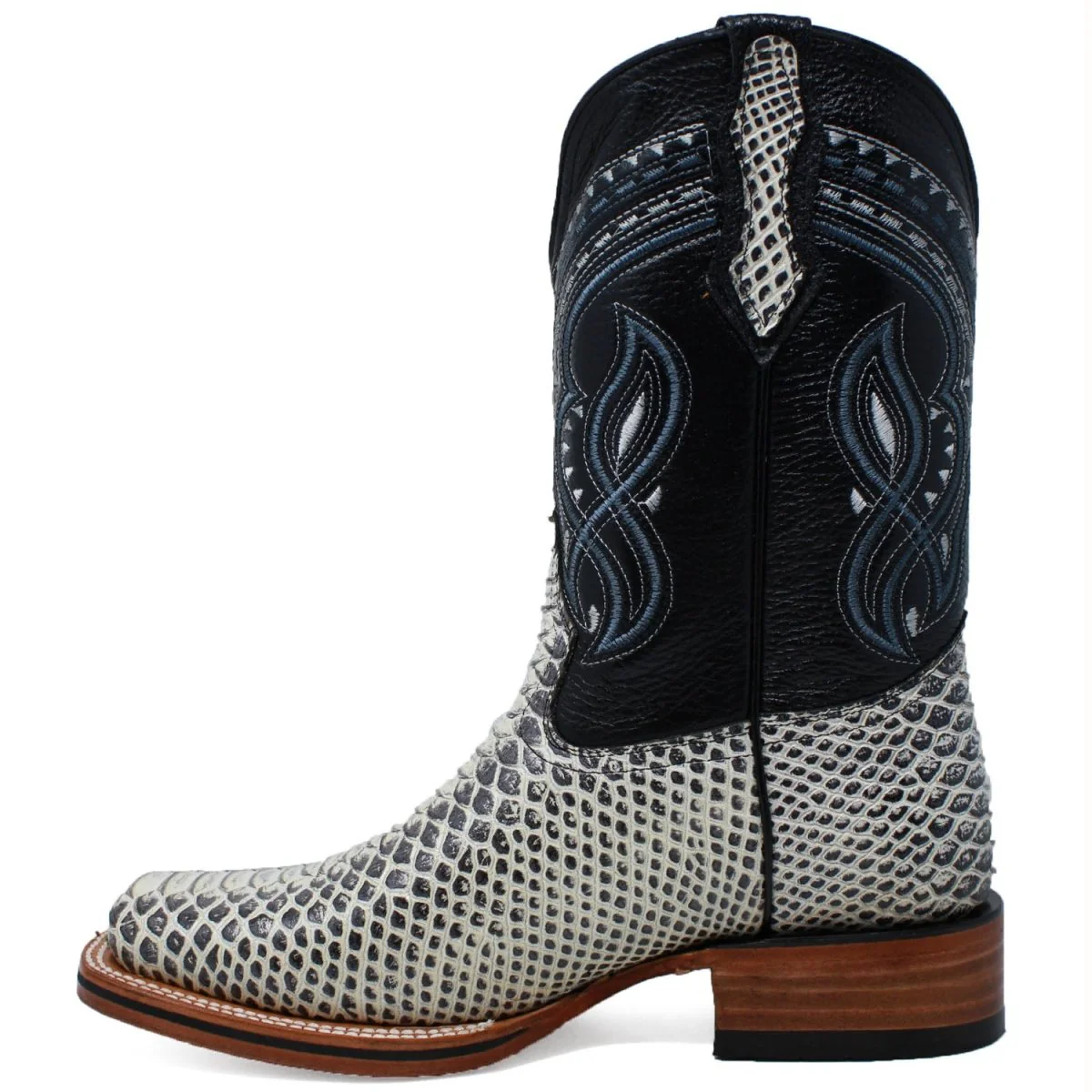 Men's Python Print Leather Square Toe Boots - Natural LAC-695 - Imagen 3