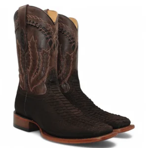 Men's Python Print Square Toe Boots - Chocolate