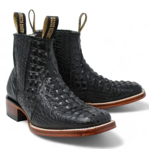 Men's Square Toe Ankle Boots Hornback Caiman Print Black