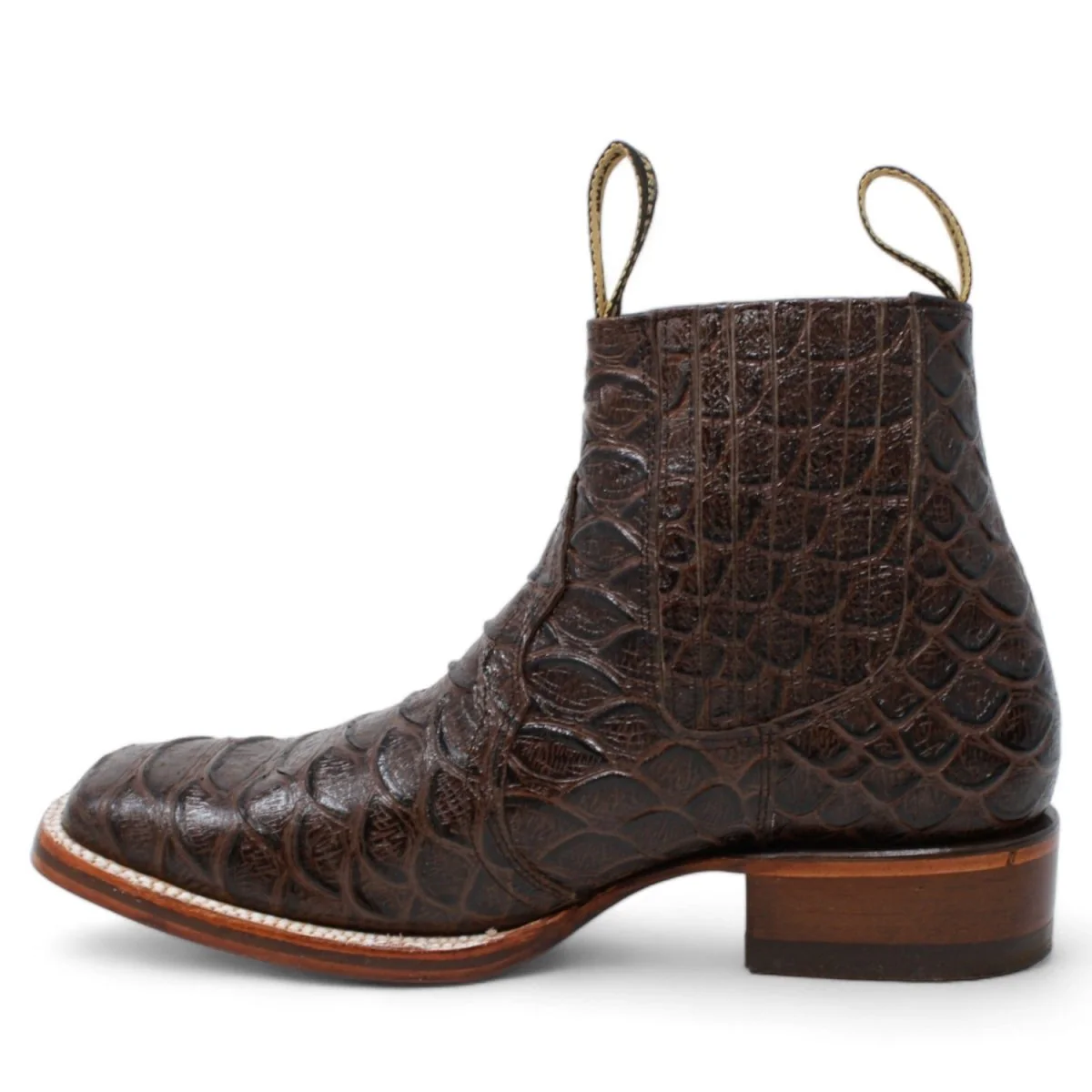 Men's Square Toe Ankle Boots Jumbo Python Print Brown - Imagen 3