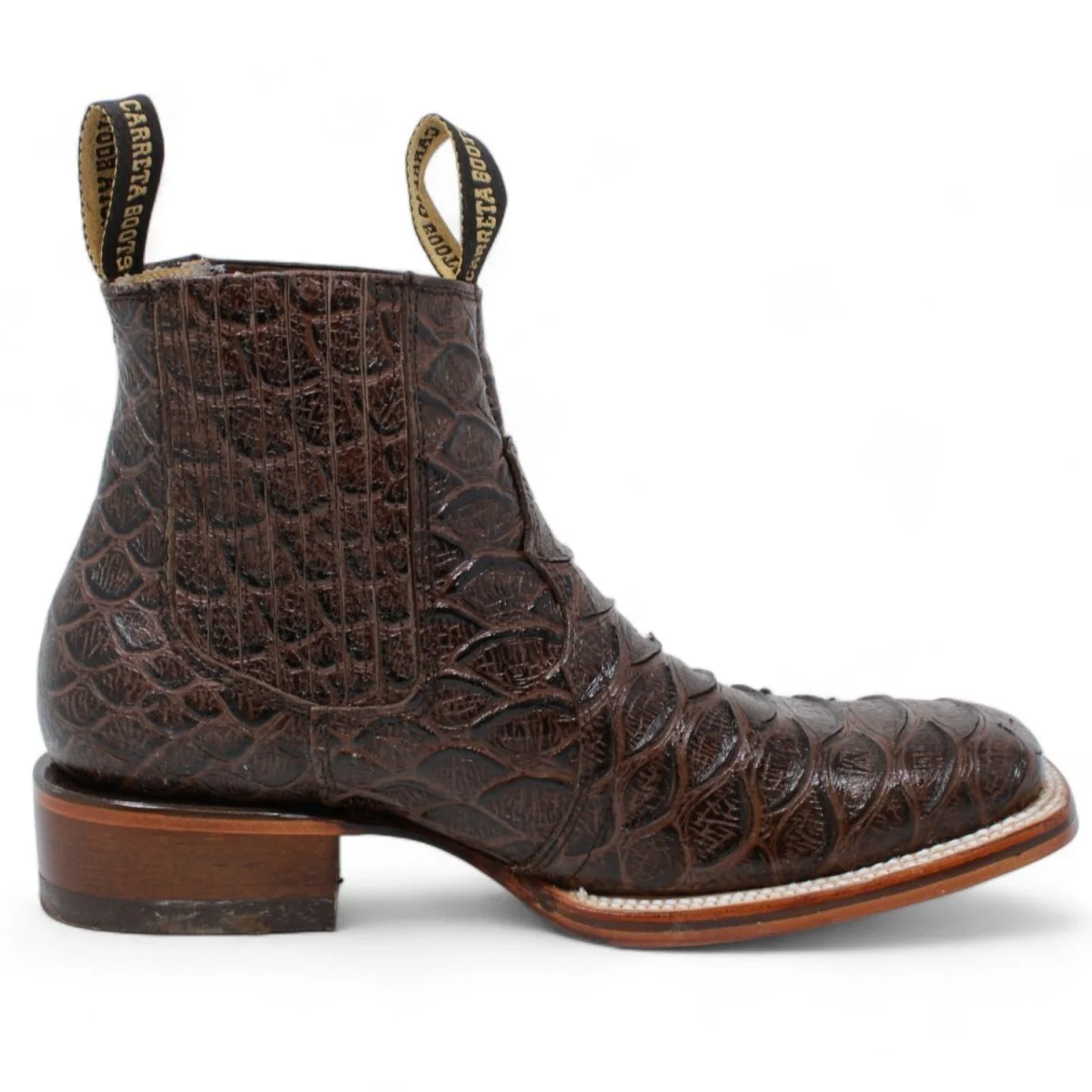 Men's Square Toe Ankle Boots Jumbo Python Print Brown - Imagen 4