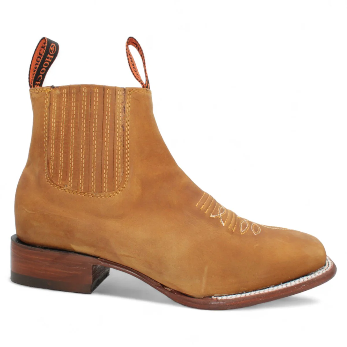 Botin Vaquero para Hombre de Piel Crazy Color Papaya con Punta Cuadrada y Suela de Cuero – Hooch Boots H42P2661 - Imagen 4