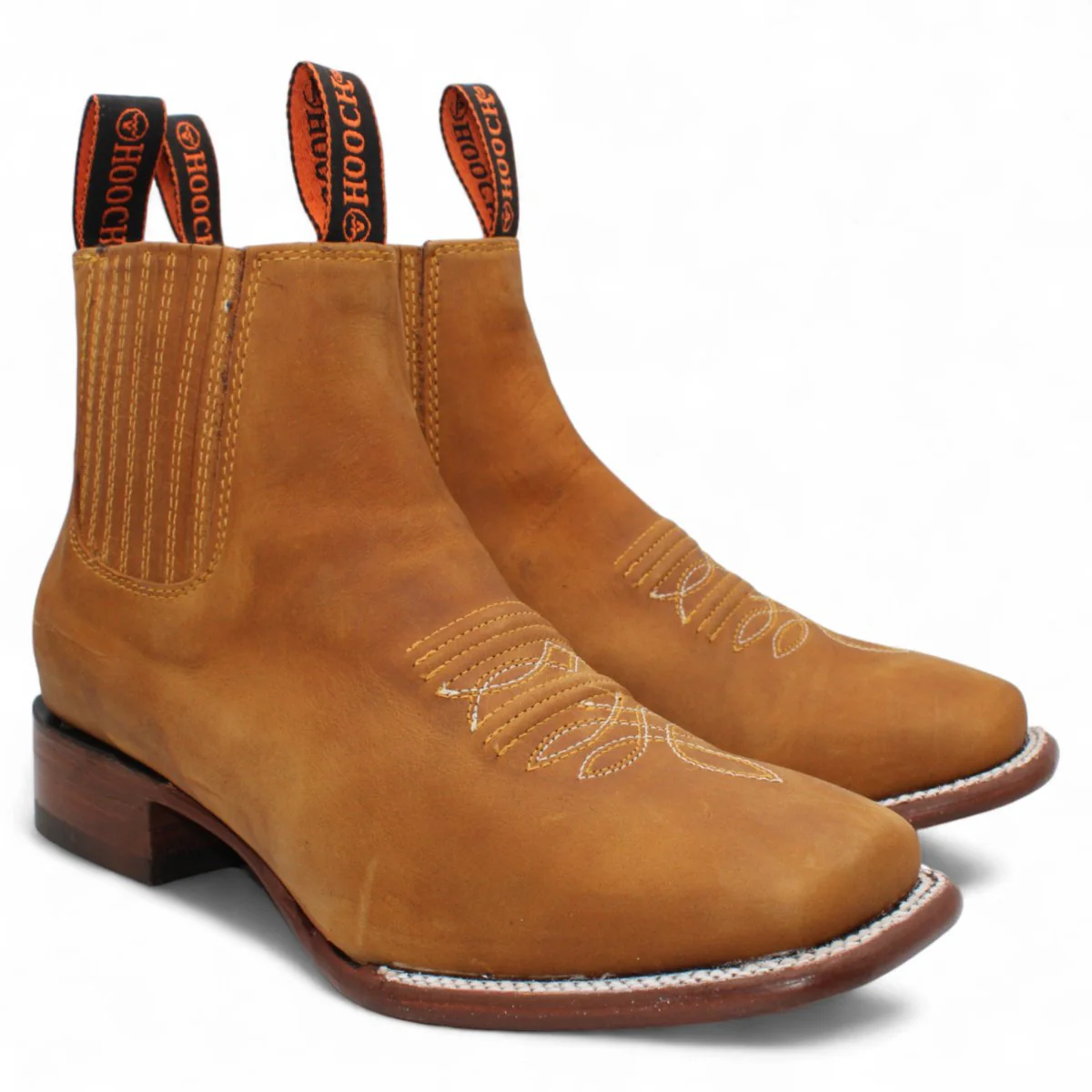 Botin Vaquero para Hombre de Piel Crazy Color Papaya con Punta Cuadrada y Suela de Cuero – Hooch Boots H42P2661 - Imagen 2
