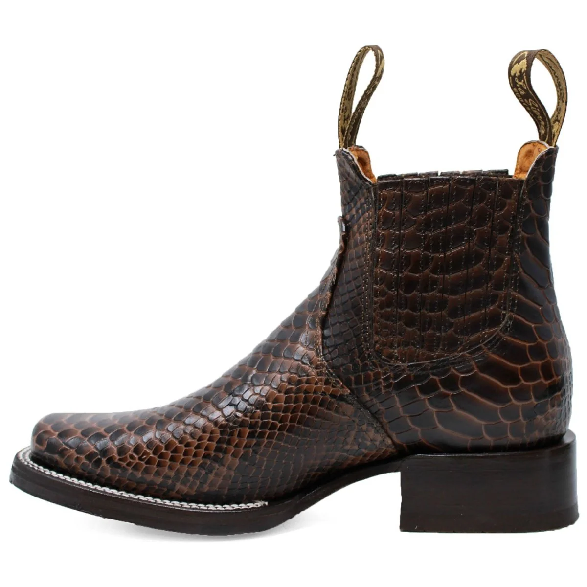 Men's Square Toe Ankle Boots Python Print Brown - Imagen 3