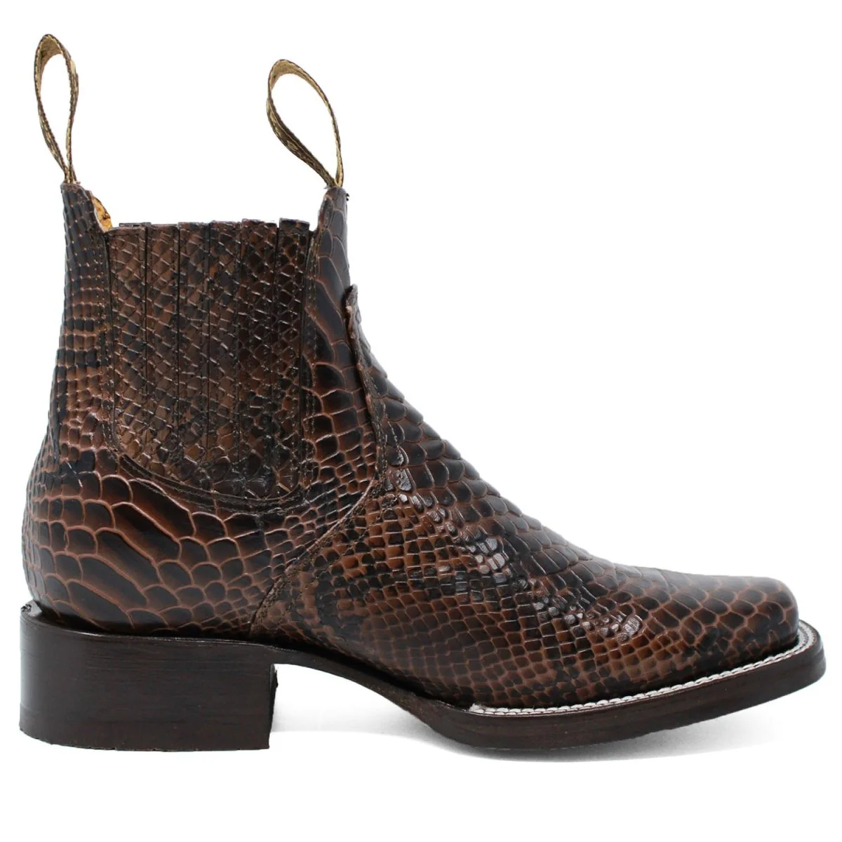 Men's Square Toe Ankle Boots Python Print Brown - Imagen 4
