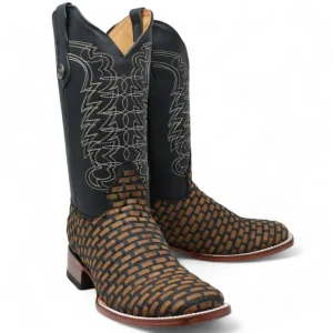 Men's Square Toe Teng Petatillo Woven Genuine Leather Boots -Hooch