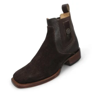 Men's Suede Leather Square Toe Ankle Boots - Chocolate
