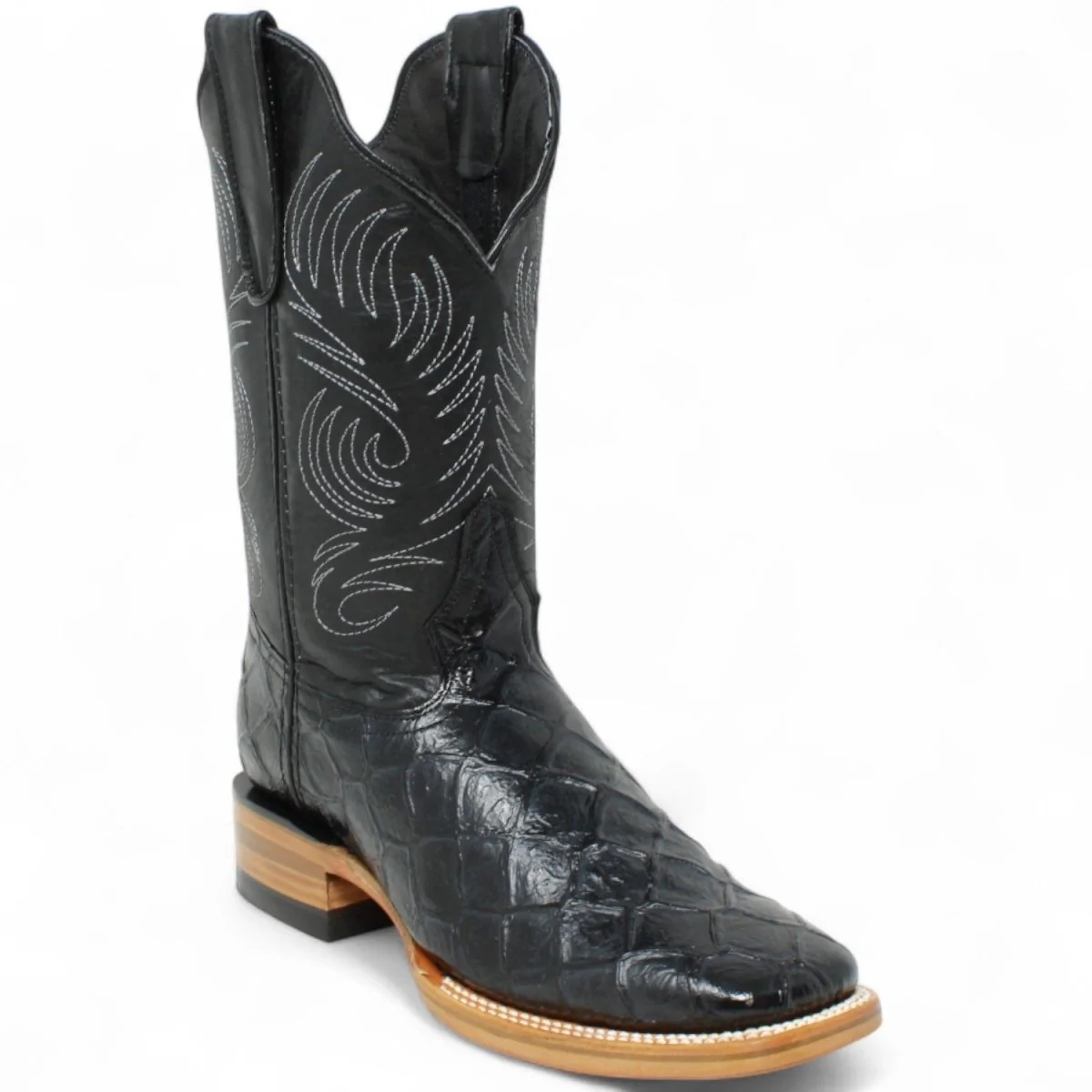 Men's White Diamonds Monster Fish Print Square Toe Boots - Black - Imagen 6