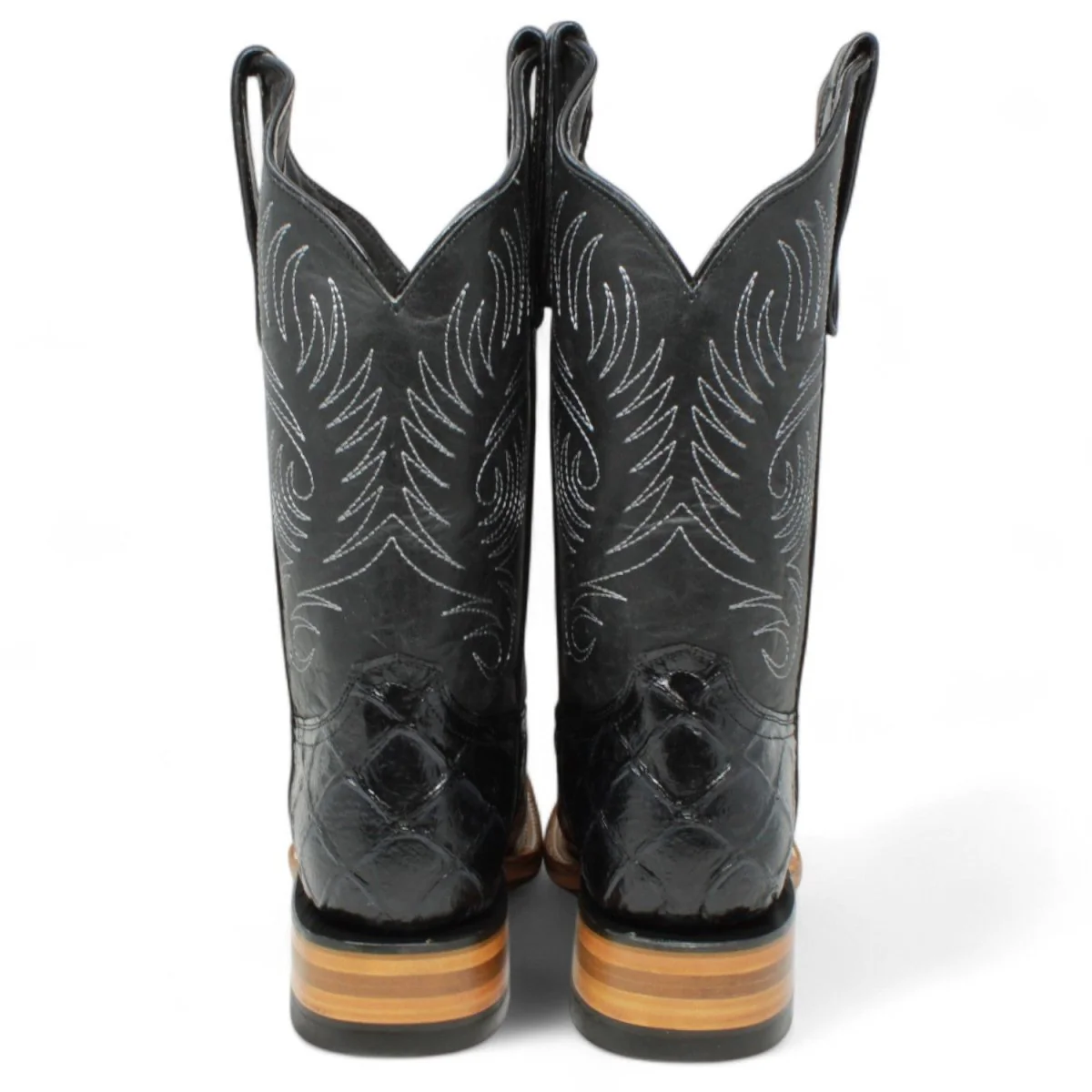 Men's White Diamonds Monster Fish Print Square Toe Boots - Black - Imagen 7