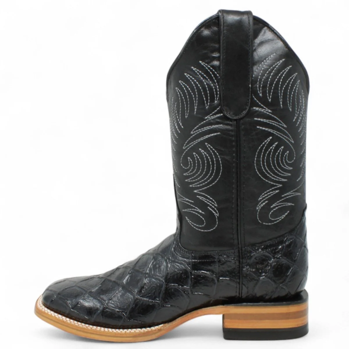 Men's White Diamonds Monster Fish Print Square Toe Boots - Black - Imagen 5
