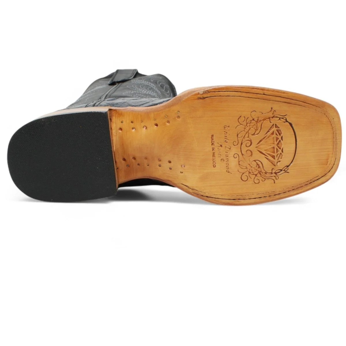 Men's White Diamonds Monster Fish Print Square Toe Boots - Black - Imagen 8