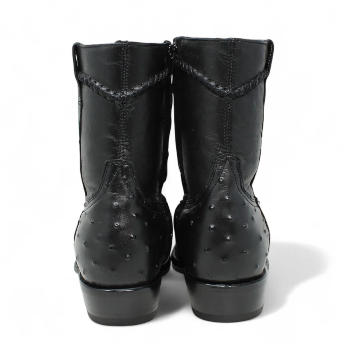 Men's White Diamonds Ostrich Print J-Toe Short Boots w/Zipper - Black - Imagen 6