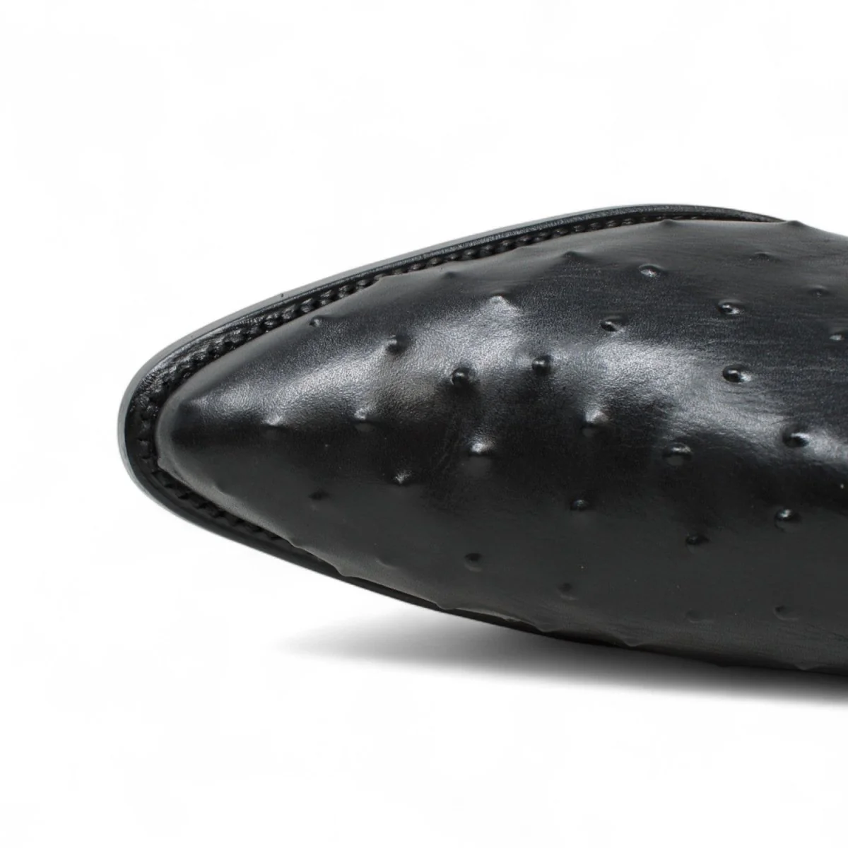 Men's White Diamonds Ostrich Print J-Toe Short Boots w/Zipper - Black - Imagen 5