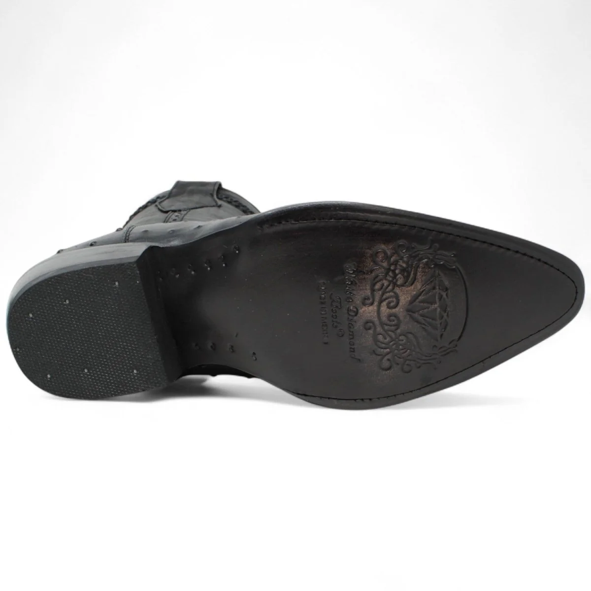 Men's White Diamonds Ostrich Print J-Toe Short Boots w/Zipper - Black - Imagen 7