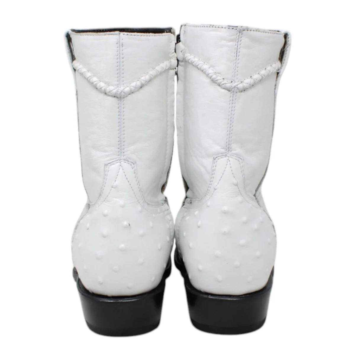 Men's White Diamonds Ostrich Print J-Toe Short Boots w/Zipper -White - Imagen 4