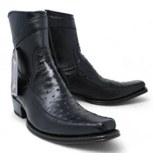 Botas Cortas de Avestruz y Venado Original Punta Europea Color Negro - Wild West Boots