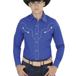 Navy Blue Western Long Sleeve Shirt 123918