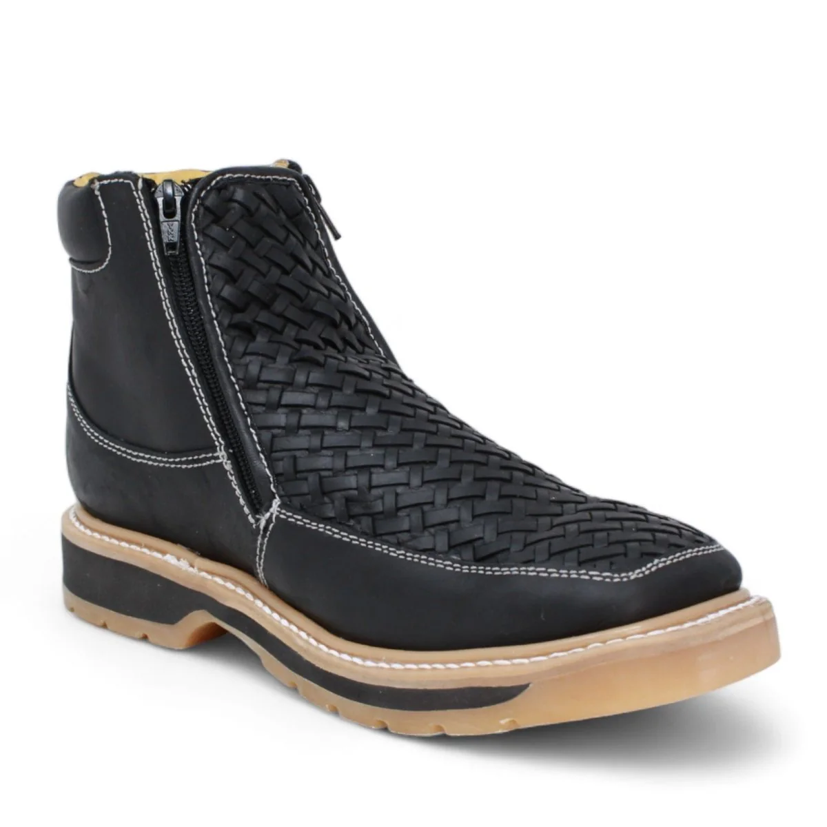 Petatillo Square Toe Double Density Work Boots Black with Double Zipper - Imagen 4