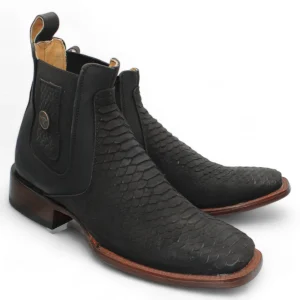 Python Print Leather Square Toe Ankle Boots - Black