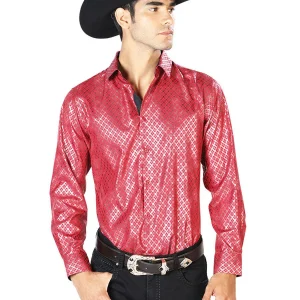 Red Casual Long Sleeve Western Cowboy Shirt 43574