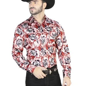 Red With Roses Casual Long Sleeve Shirt 44068