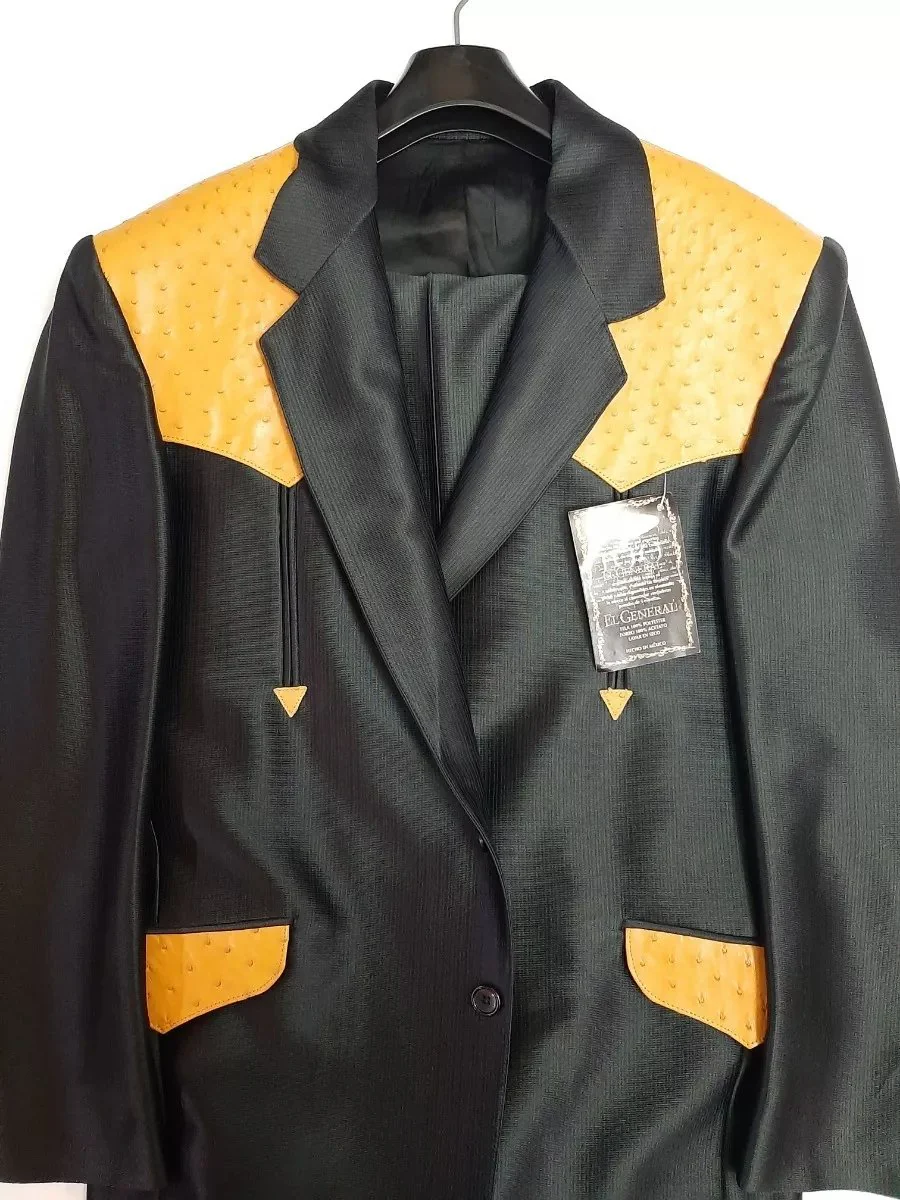 Saco Vaquero Estilo Chalino con Avestruz Original Negro-Mantequilla - Imagen 4