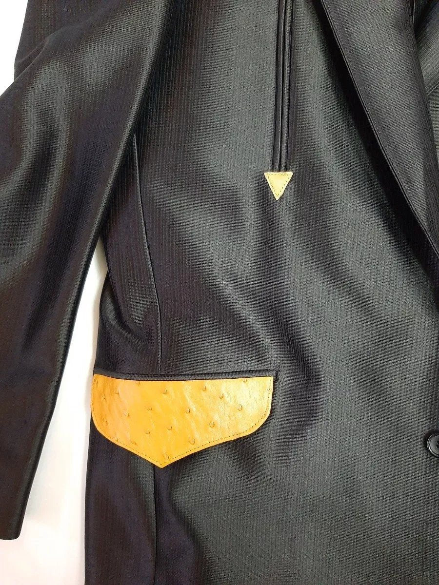 Saco Vaquero Estilo Chalino con Avestruz Original Negro-Mantequilla - Imagen 6