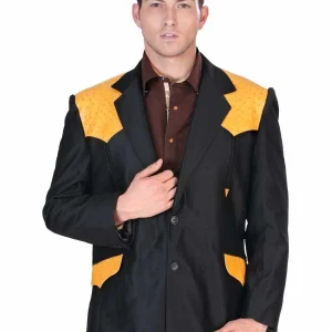 Saco Vaquero Estilo Chalino con Avestruz Original Negro-Mantequilla