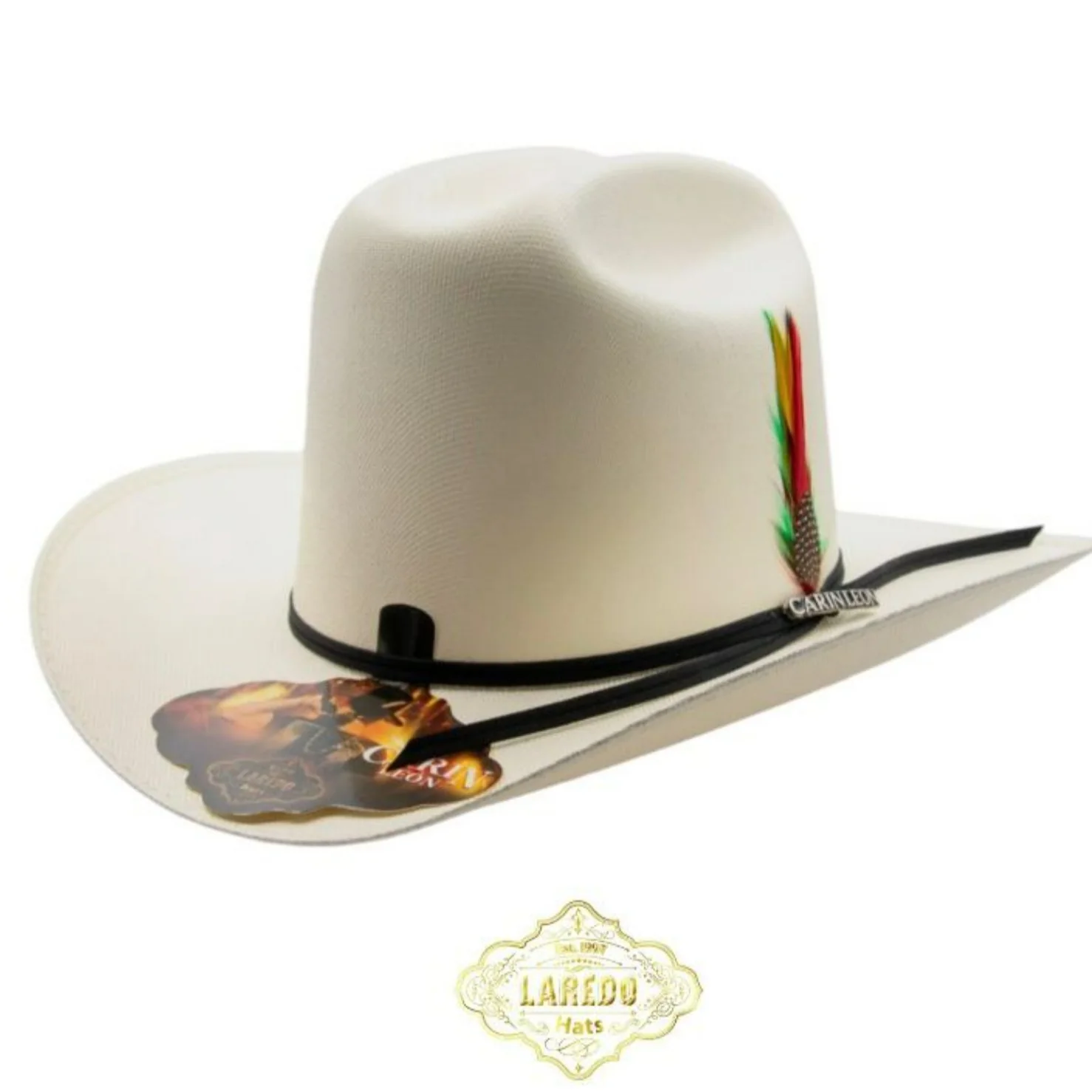 Sombrero Carin Leon Oficial 10X con Pluma y Liston - Imagen 7