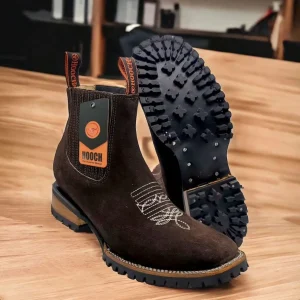 Suede Leather Tractor Sole Ankle Boots - Chocolate