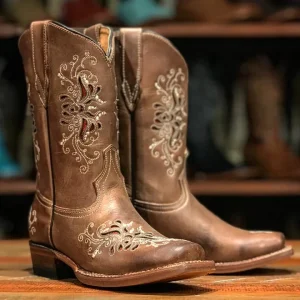 Tanner Mark Girl's Leather Square Toe Boots - Brownsville