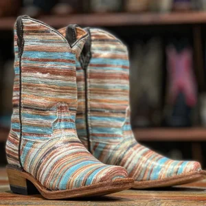 Tanner Mark Girl's Leather Square Toe Boots - Serape 2.0 Brown