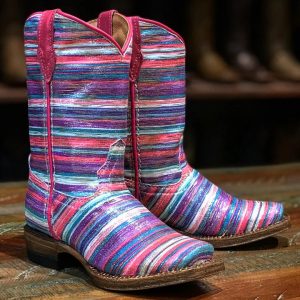 Tanner Mark Girl's Leather Square Toe Boots - Serape 2.0 Pink