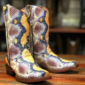 Tanner Mark Girl's Python Print Square Toe Boots - Victoria