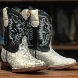 Tanner Mark Kid's Carunga Lizard Print Square Toe Boots - Temple