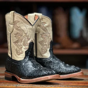 Tanner Mark Kid's Gator Print Square Toe Boots - Stoney