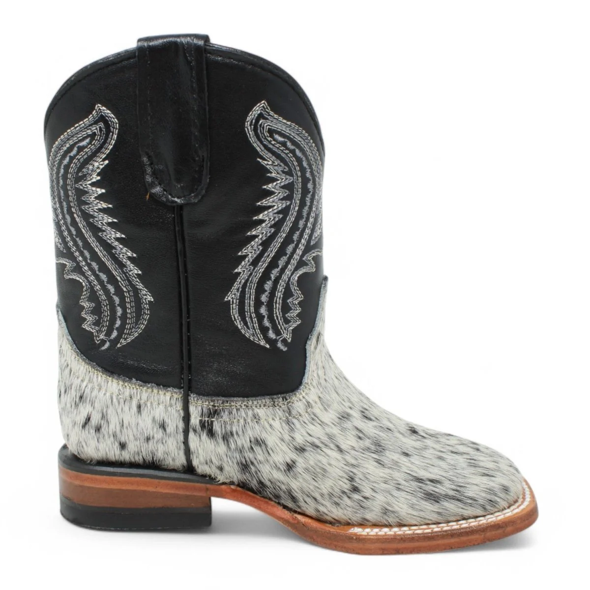 Tanner Mark Kids Leather Square Toe Boots Cow Hair Black