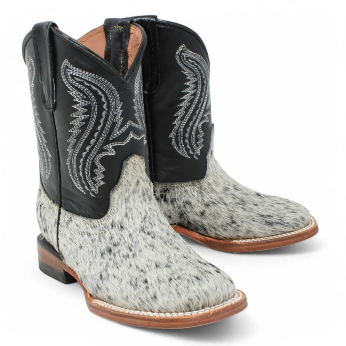 Tanner Mark Kids Leather Square Toe Boots Cow Hair Black - Imagen 4