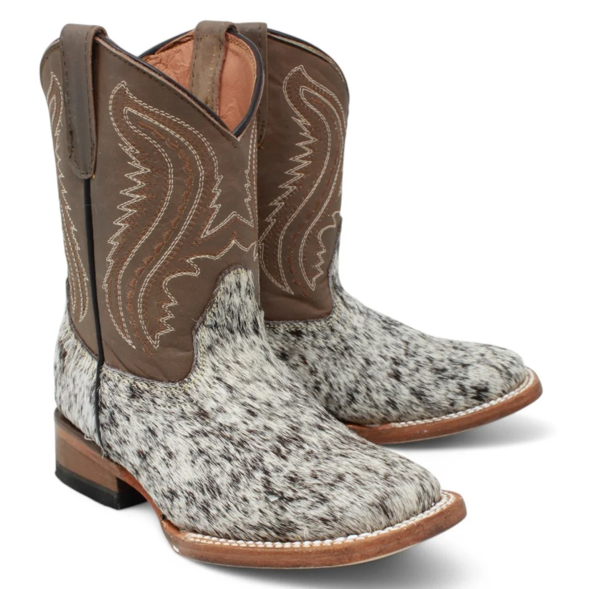 Tanner Mark Kids Leather Square Toe Boots Cow Hair Brown - Imagen 2