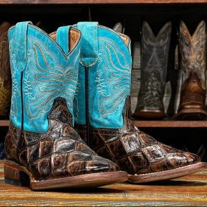 Tanner Mark Kid's Monster Fish Print Square Toe Boots - Cooper