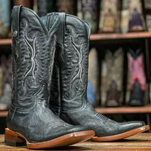 Tanner Mark Men's Bexar Genuine Smooth Ostrich Square Toe Boots Black TMX200185