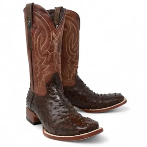 Tanner Mark Men's Big Cabin Print Ostrich Square Toe Boots Chocolate TM205525