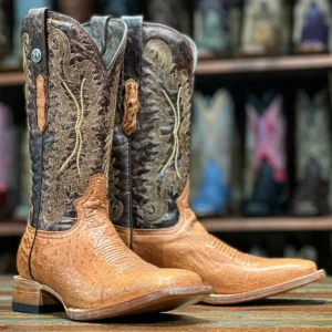 Tanner Mark Men's Bosque Genuine Smooth Ostrich Square Toe Boots Brandy TMX200499