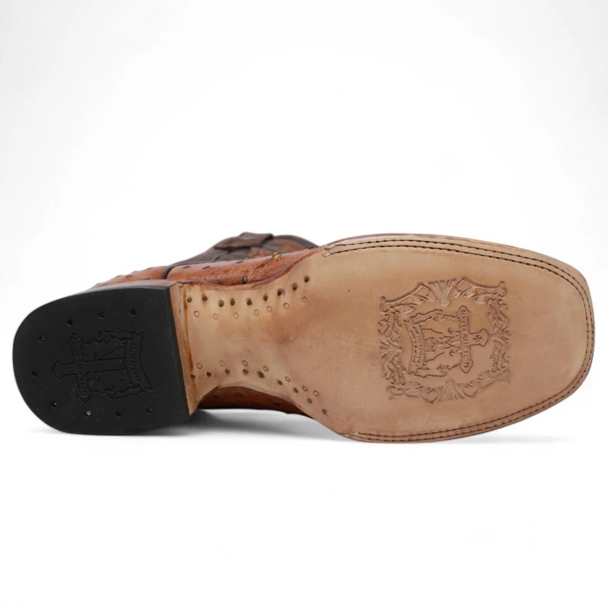 Tanner Mark Men's Broken Arrow Print Ostrich Square Toe Boots Cognac TM200961 - Imagen 8