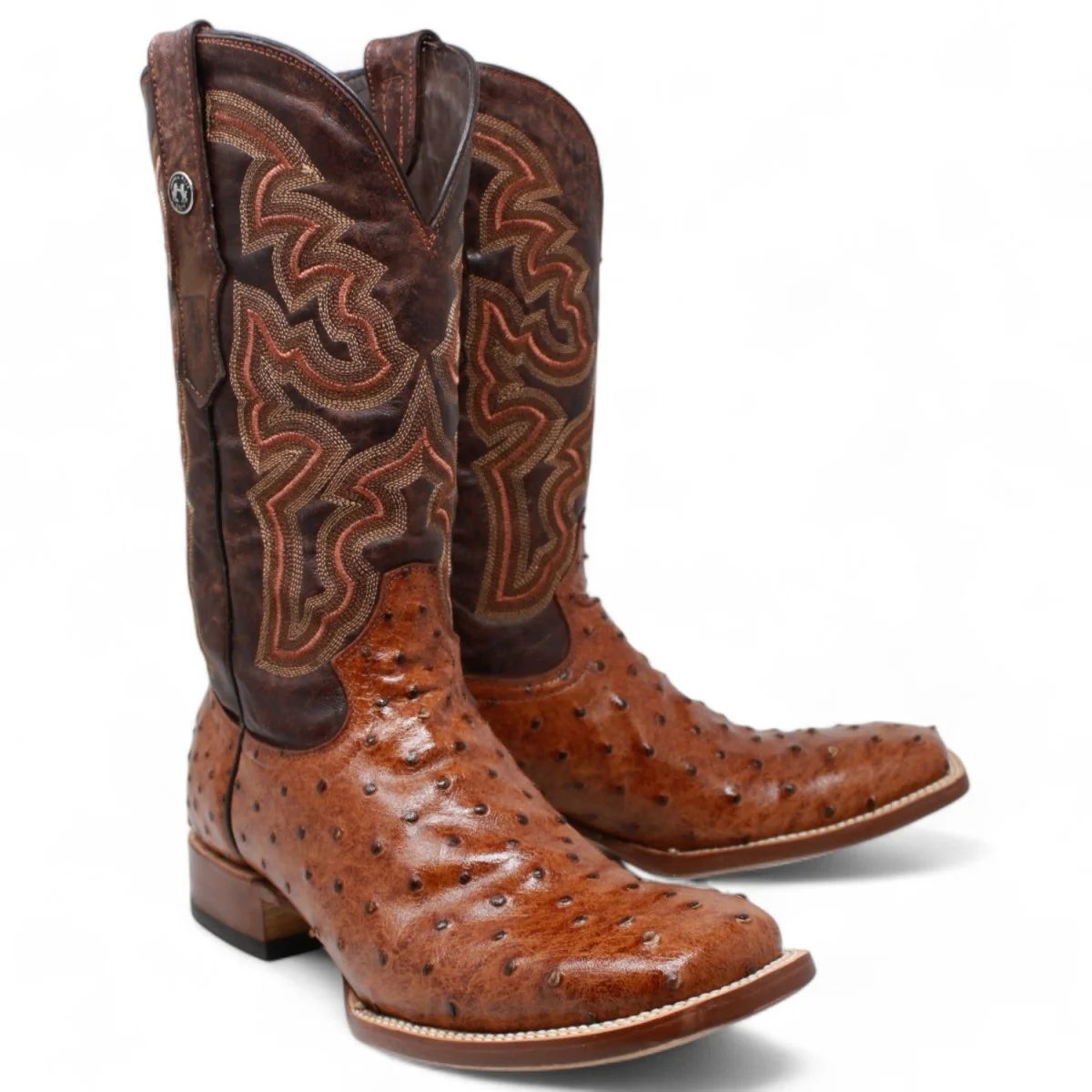 Tanner Mark Men's Broken Arrow Print Ostrich Square Toe Boots Cognac TM200961 - Imagen 2