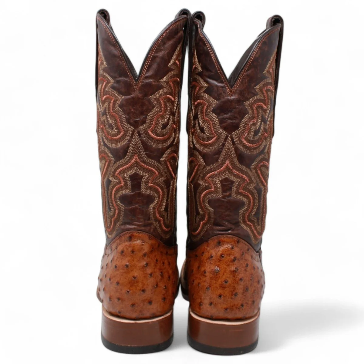 Tanner Mark Men's Broken Arrow Print Ostrich Square Toe Boots Cognac TM200961 - Imagen 6