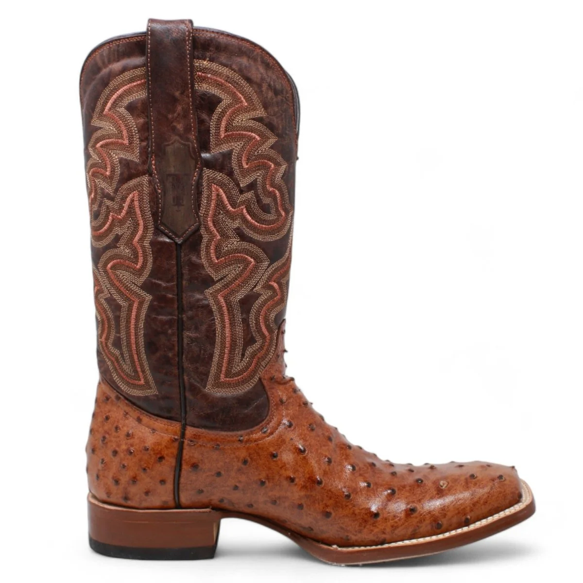 Tanner Mark Men's Broken Arrow Print Ostrich Square Toe Boots Cognac TM200961 - Imagen 4